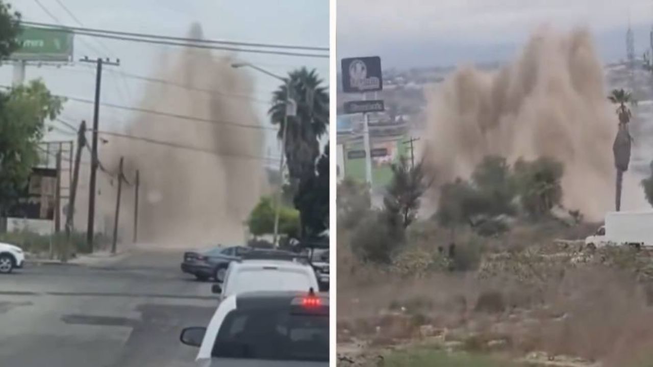 VIDEOS: Fuga de agua alcanza los 10 metros de altura y genera enorme socavón en Tijuana