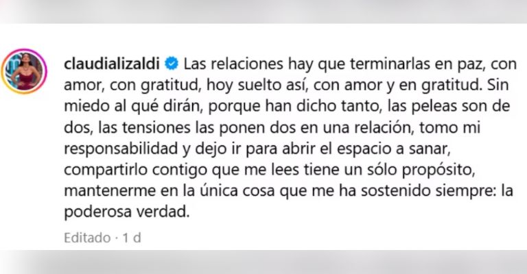 Claudia Lizaldi anuncia su rompimiento con Pedro Moctezuma