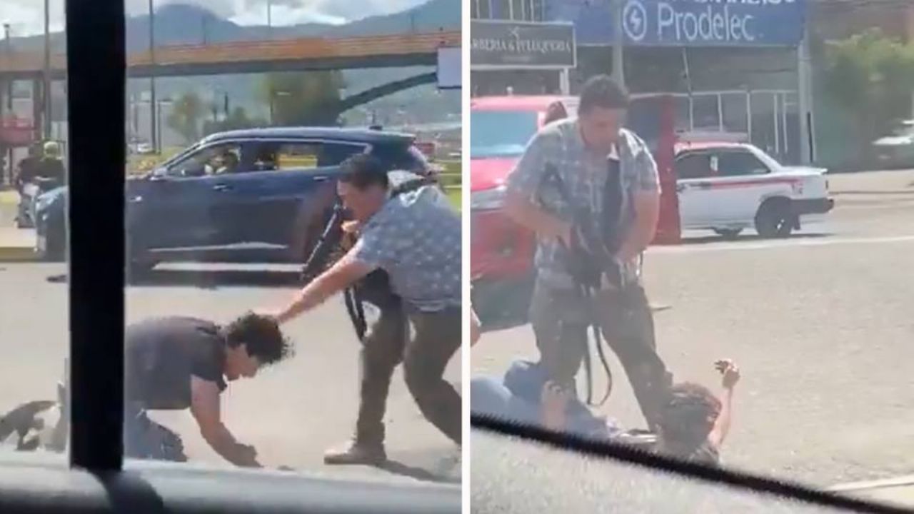 (VIDEO) Guardia de seguridad encañona con un arma larga a motociclista en Morelia