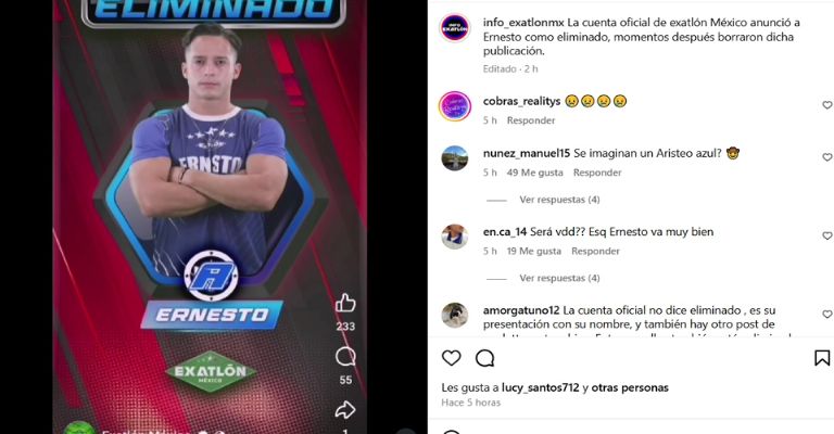 Ernesto Cazares sería eliminado del Exatlón México según filtración de la producción