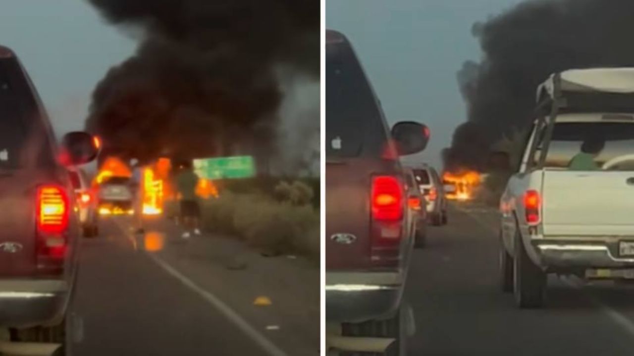 Autoridades se movilizan por voraz incendio de automóvil en carretera de Hermosillo