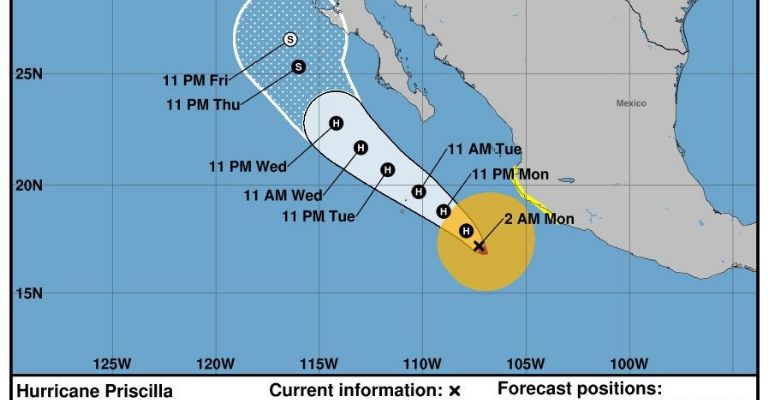 Así es la trayectoria del huracán 'Priscilla' categoría 1