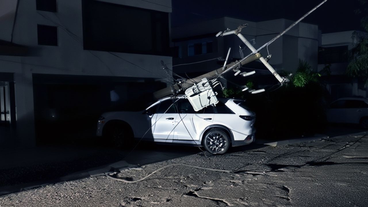 Vehículo derriba poste de luz al norte de Ciudad Obregón; vecinos se quedaron a oscuras