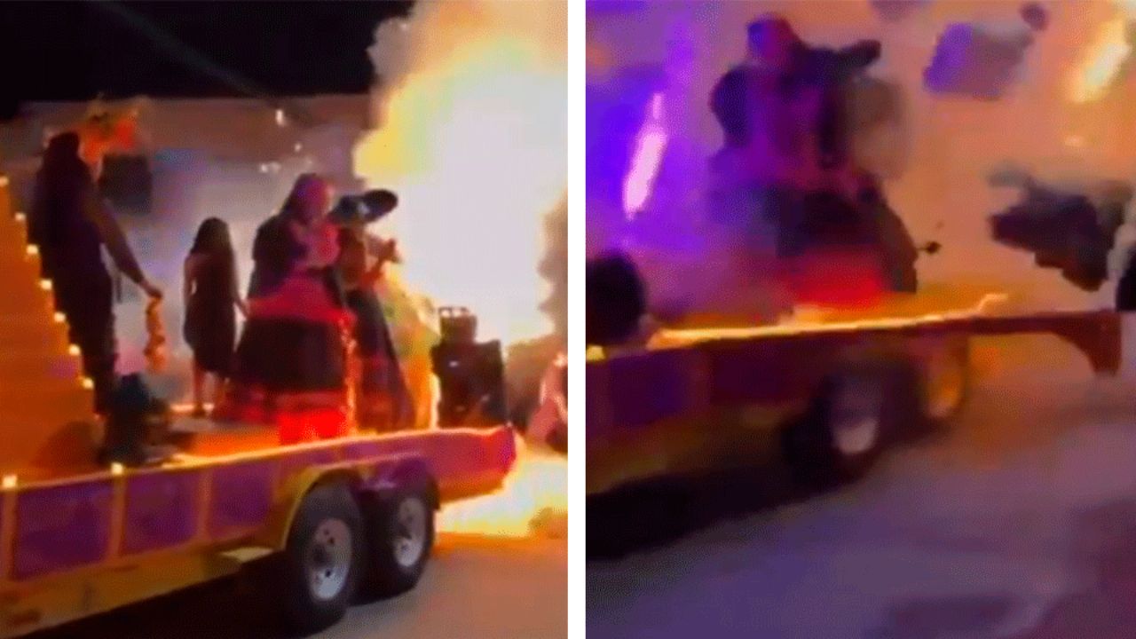 (VIDEO) Día de Muertos marcado por tragedia en Mazatepec: Explosión de carro alegórico deja 10 heridos