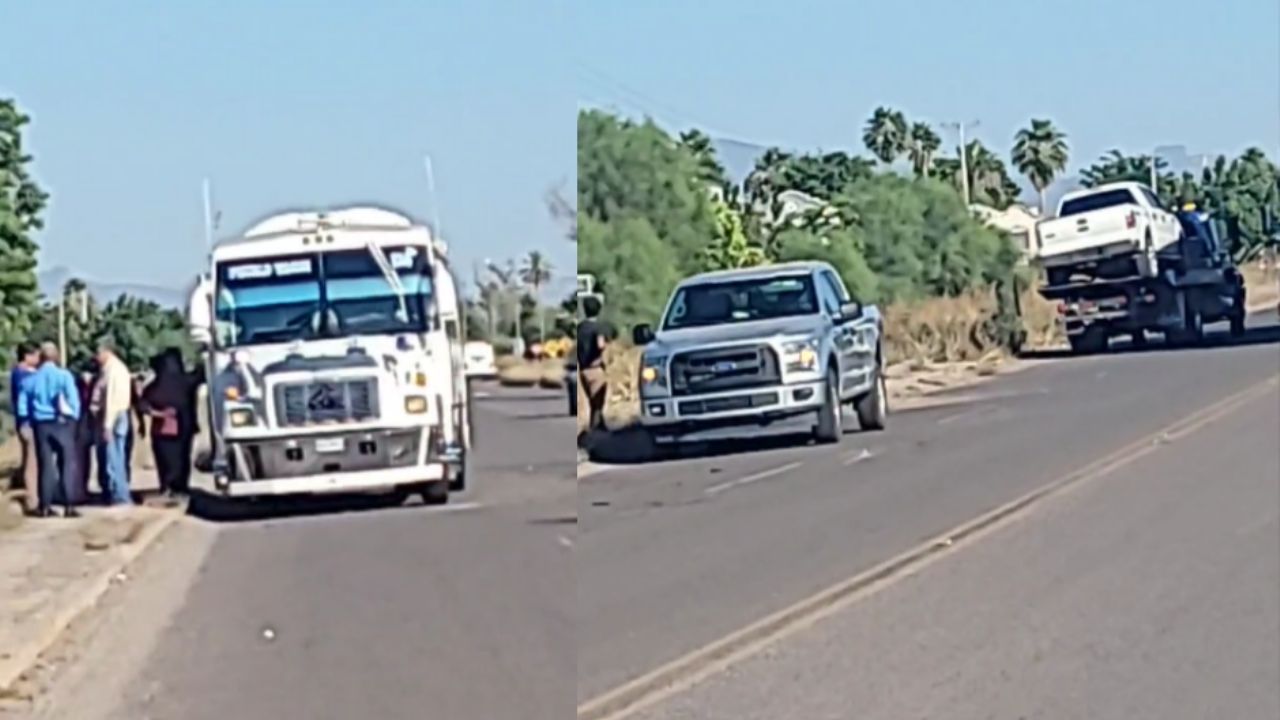 FUERTE CHOQUE en Valle del Yaqui: Pick up invade carril y colisiona con camión de pasajeros