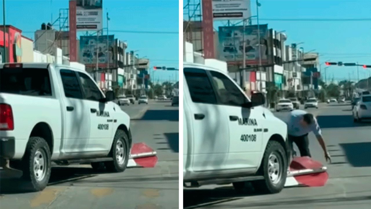 Guaymas: Vehículo oficial de la Secretaría de Marina choca contra señal en avenida Aquiles Serdán