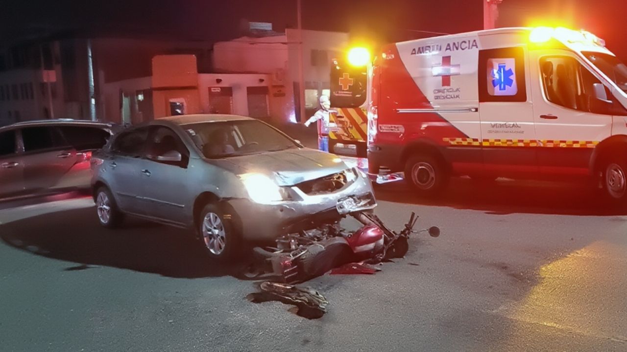 Sedán atropella a motociclista en el Centro de Ciudad Obregón; tuvo que ser hospitalizado