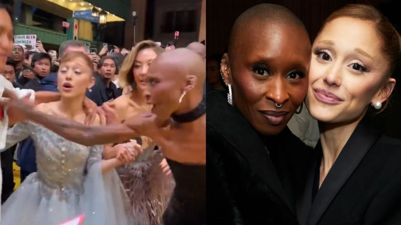 VIDEO: Fan salta seguridad en estreno de ‘Wicked For Good’ y jala a Ariana Grande; Cynthia Erivo la salva
