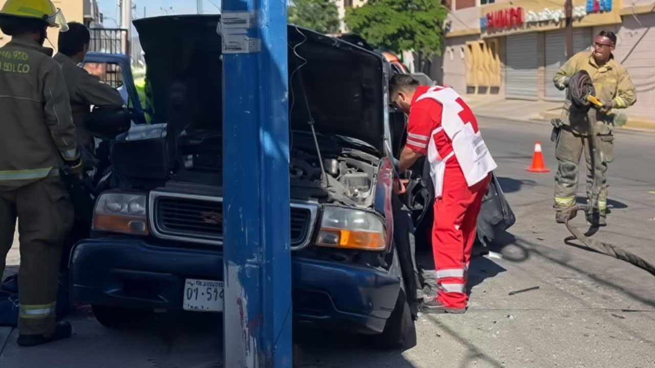 Choque en el Centro de Hermosillo: Bomberos rescatan a conductor atrapado en su vehículo