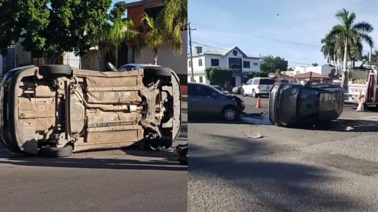 TREMENDA VOLCADURA en Ciudad Obregón: Vuelca vehículo tras fuerte choque en la Náinari y Huatachive