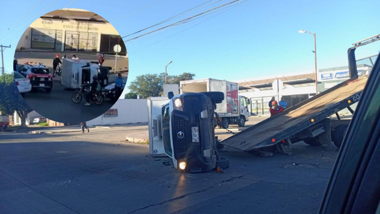 FOTOS: Por no hacer alto, aparatoso CHOQUE termina en VOLCADURA en Centro de Ciudad Obregón