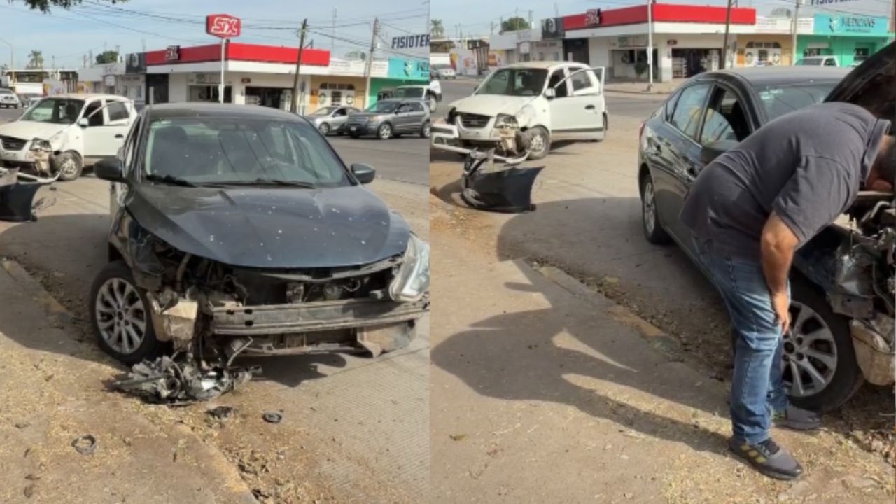 No respeta el alto y termina en aparatoso choque en eje vial de la calle Tabasco en Ciudad Obregón