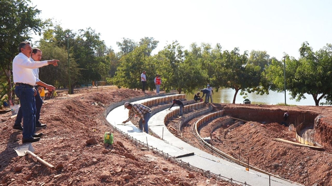 Ciudad Obregón: Lamarque supervisa avances en la construcción del auditorio en la Laguna del Náinari