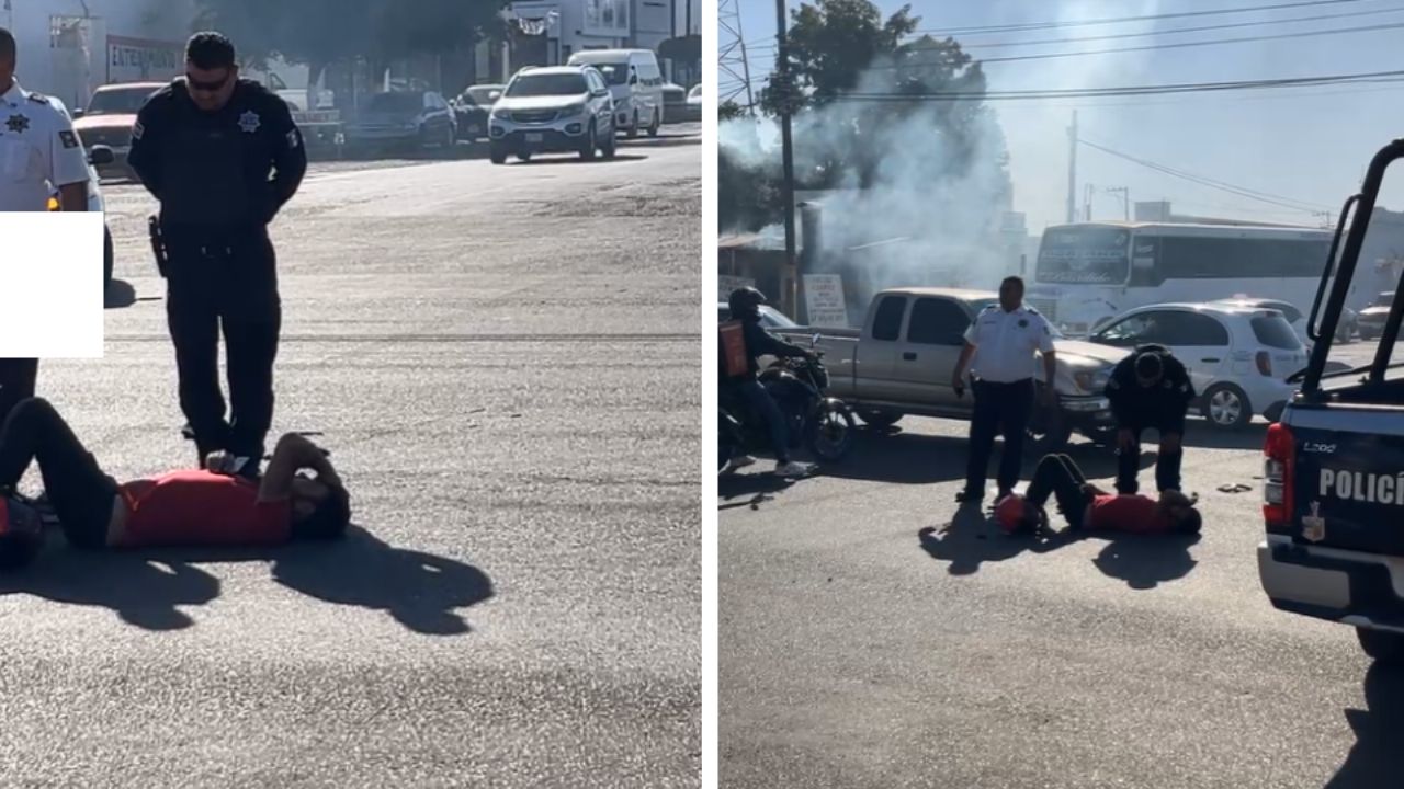 Carambola en pleno centro de Ciudad Obregón deja motociclista hospitalizado y tránsito detenido