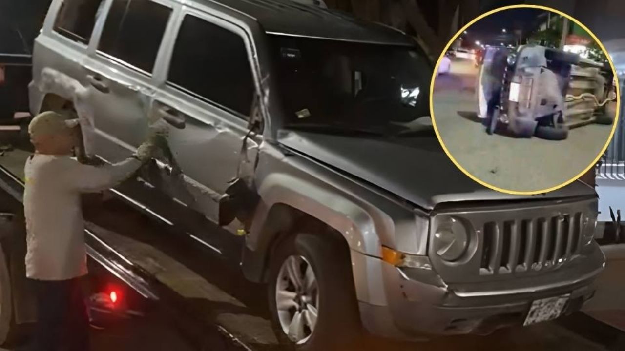 Vehículo sufre volcadura tras fuerte choque en calles de la colonia Centro en Ciudad Obregón