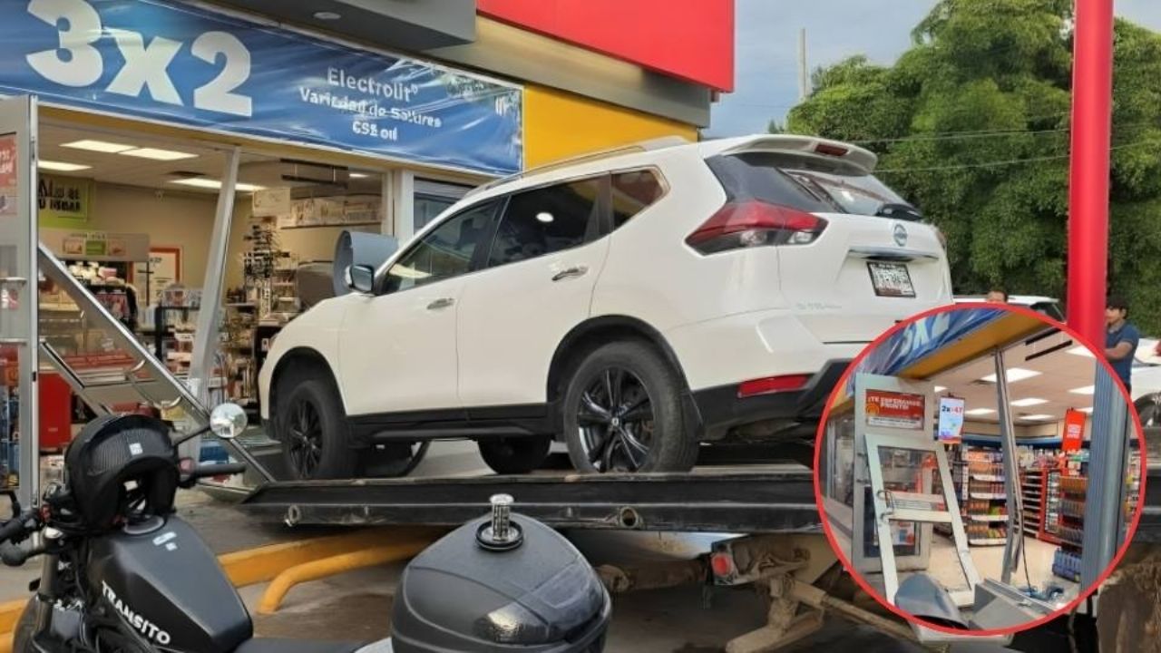 Mujer estrella su vehículo contra conocida tienda en Navojoa; confundió freno con acelerador