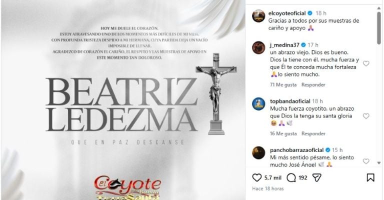 El Coyote lamenta la muerte de su hermana