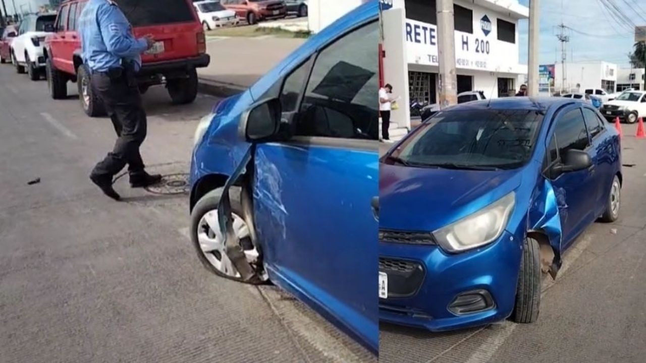 FUERTE CHOQUE en calle 200 de Ciudad Obregón deja a una mujer LESIONADA y cuantiosos daños materiales