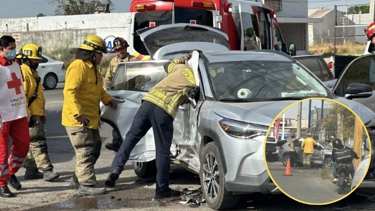 Choque múltiple deja dos personas lesionadas y daños materiales en el sur de Ciudad Obregón