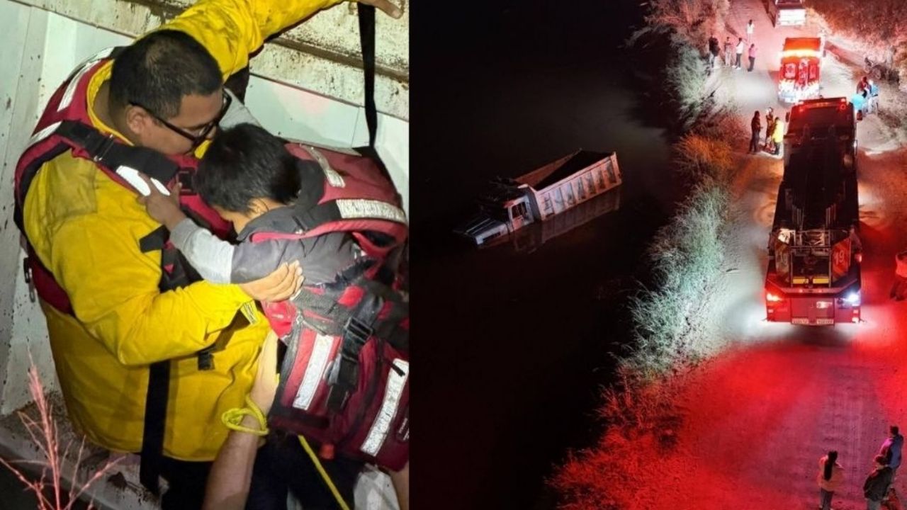 Evitan una TRAGEDIA: Padre e hijo caen al Canal Bajo del Valle del Yaqui; son rescatados