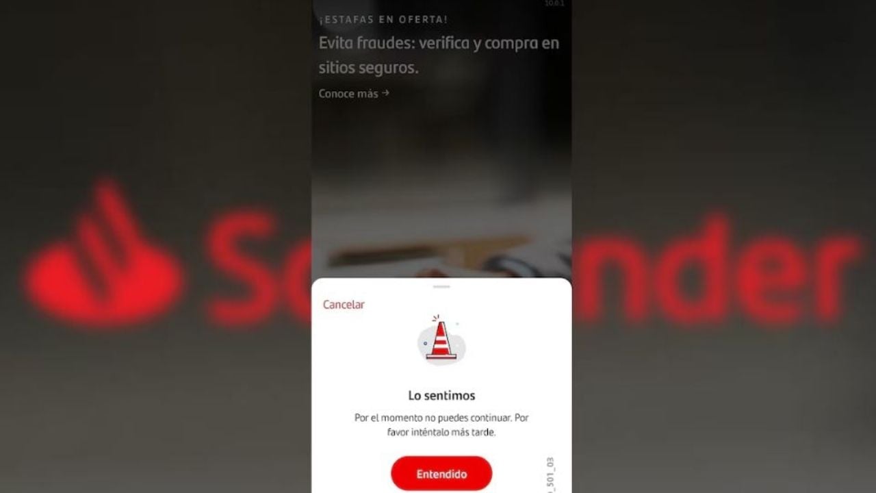 Miles de usuarios reportan caída masiva en la app móvil de Santander; no deja iniciar sesión