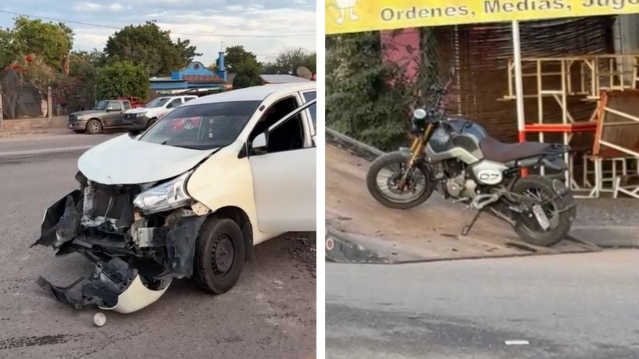 Se pasó el alto: Choque entre sedán y motocicleta al sur de Ciudad Obregón deja dos heridos
