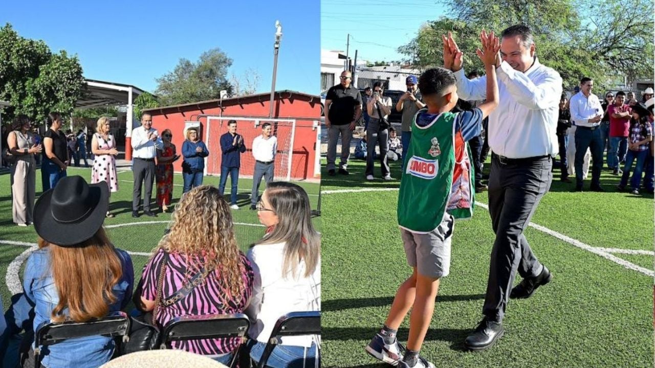‘Toño’ Astiazarán y comunidad construyen cancha de futbol en primaria de Hermosillo