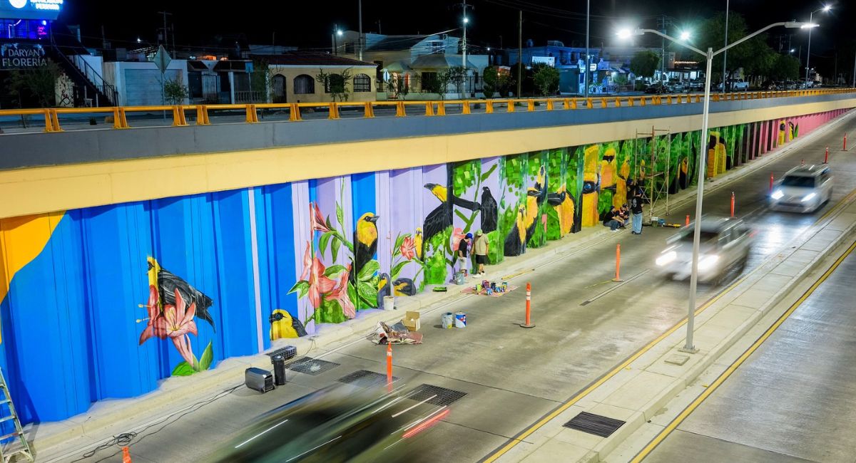 Avanza intervención mural en el paso desnivel de Colosio y Solidaridad en Hermosillo