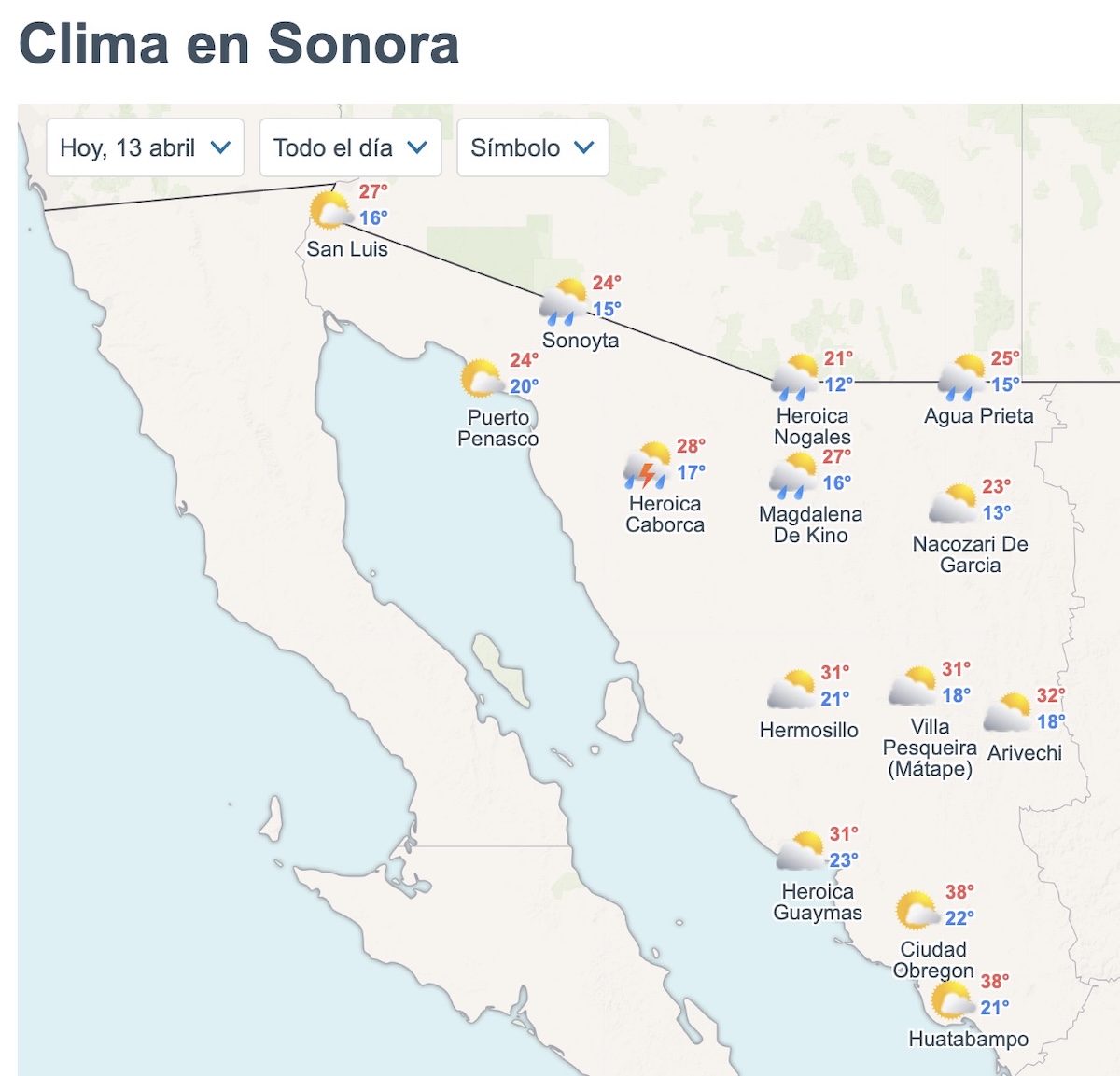 Pronóstico del clima en Sonora este 13 de abril