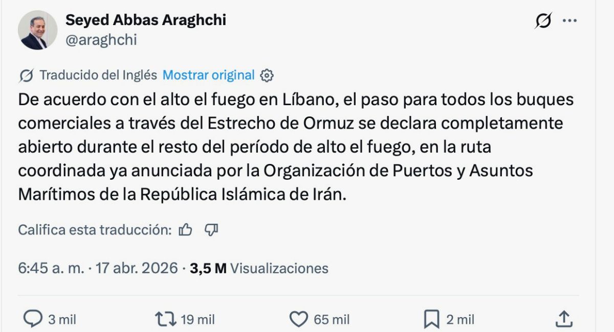 Confirman reapertura del estrecho de Ormuz