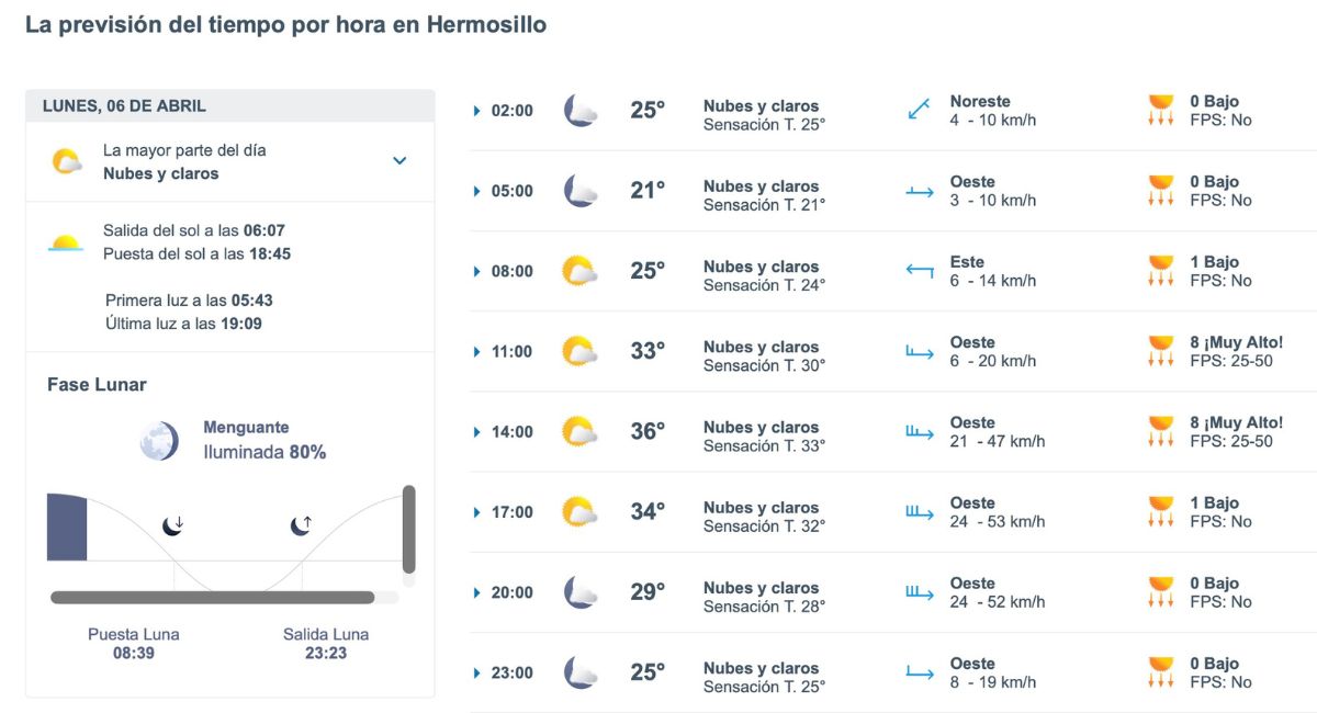 Así será el clima en Hermosillo este lunes