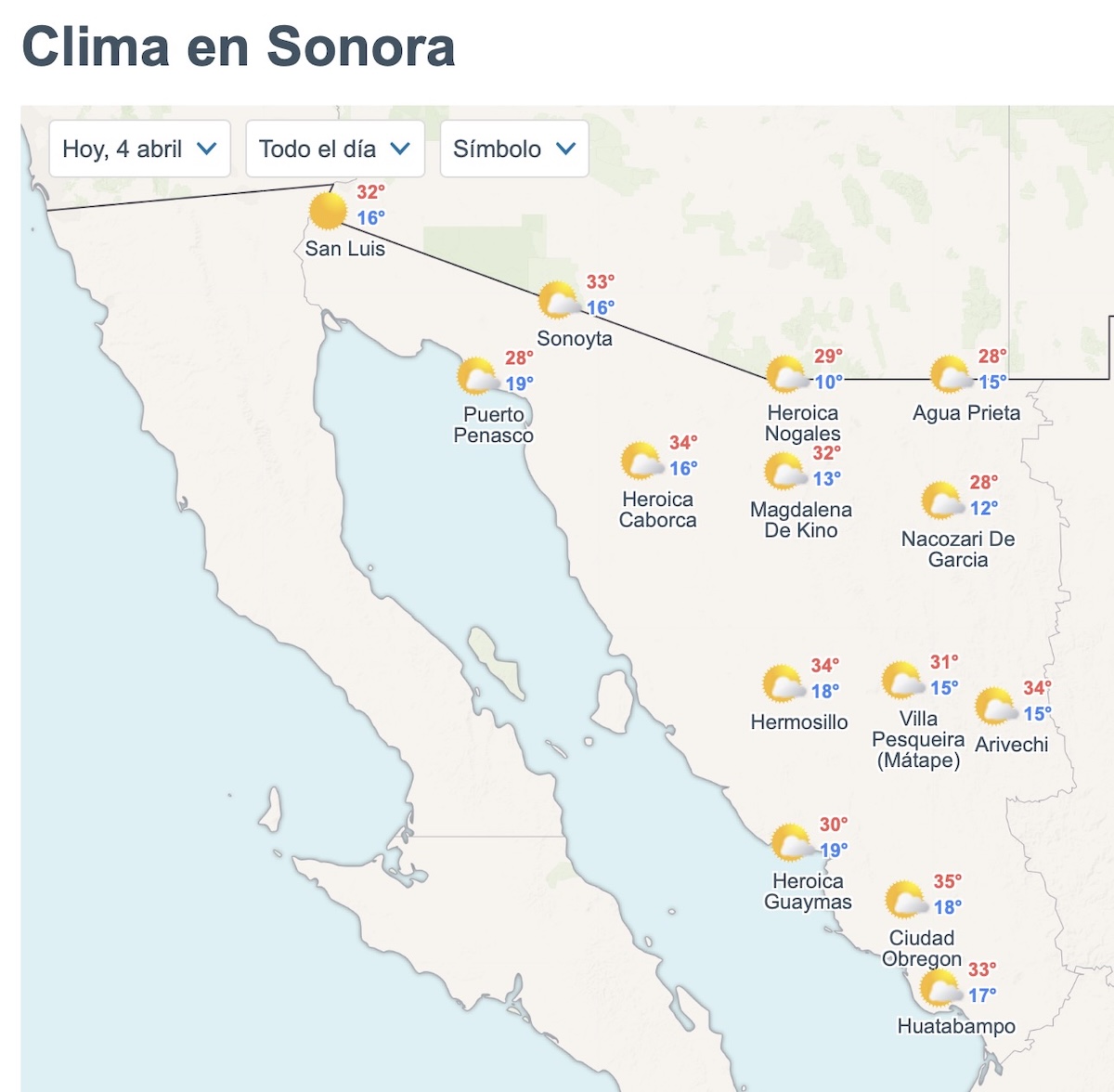 Así será el clima en Sonora este sábado. Foto: Meteored.mx