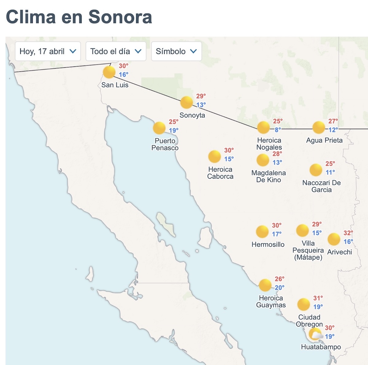 Así será el clima en Sonora hoy