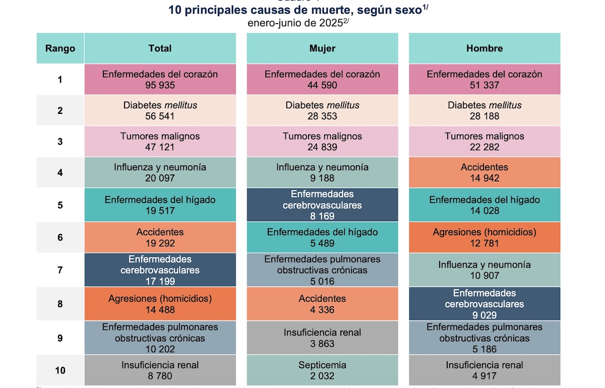 Principales causas de muerte en México, según el reporte más reciente del INEGI