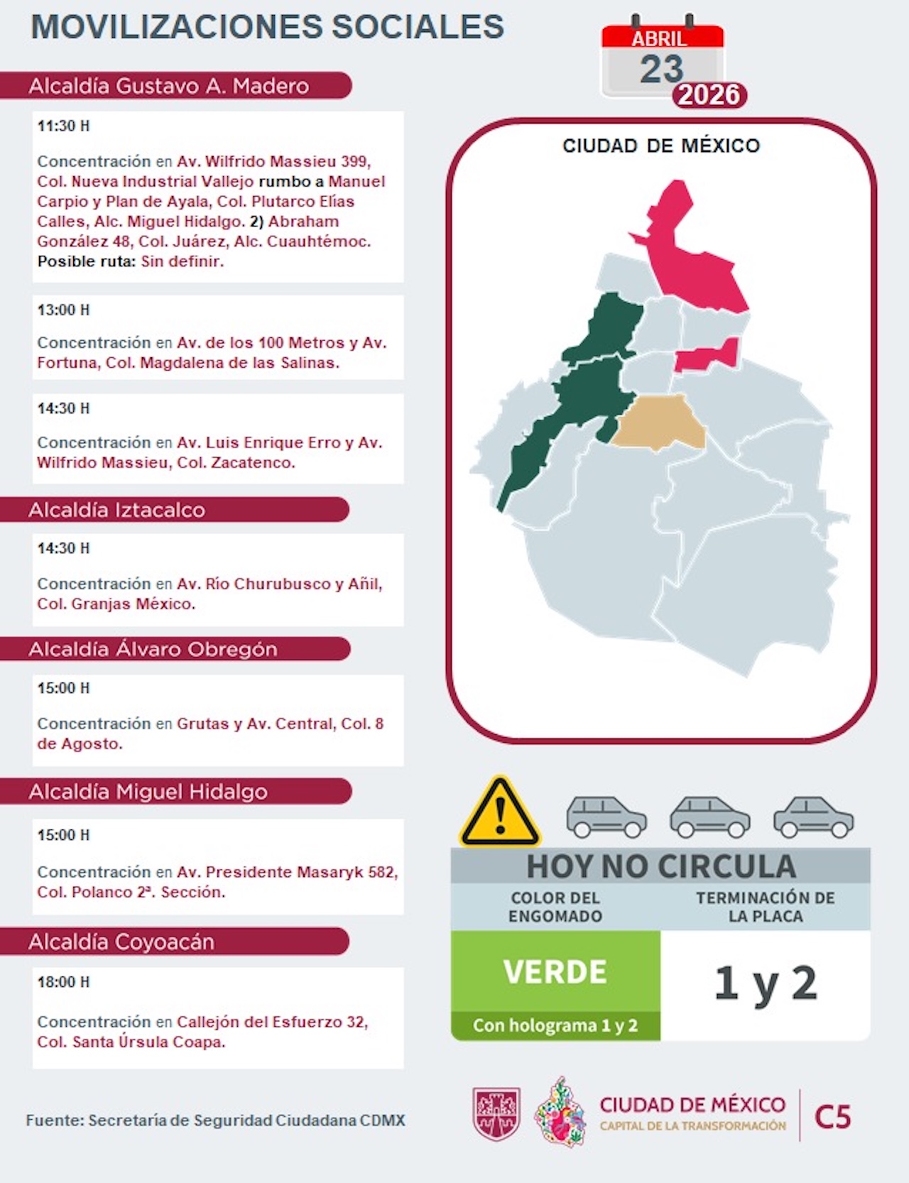 Marchas es CDMX HOY, Foto: C5