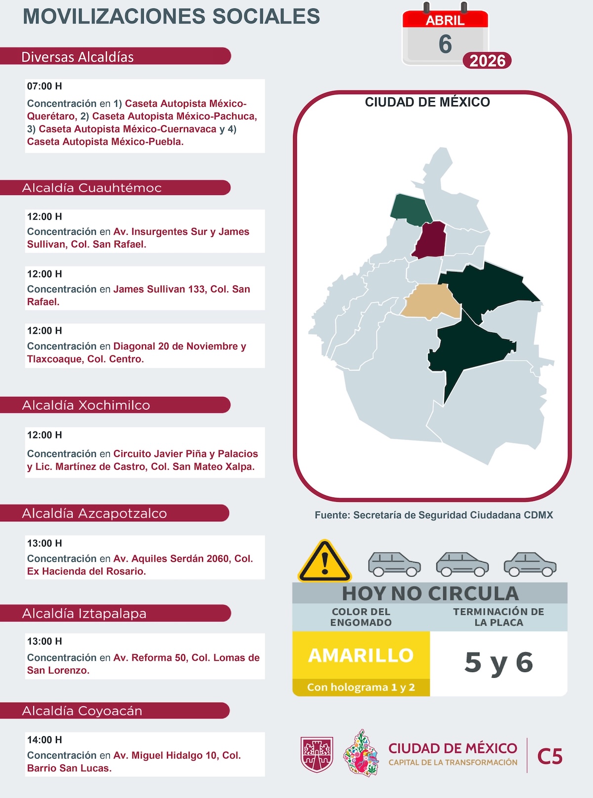 Conoce las marchas programadas para este lunes