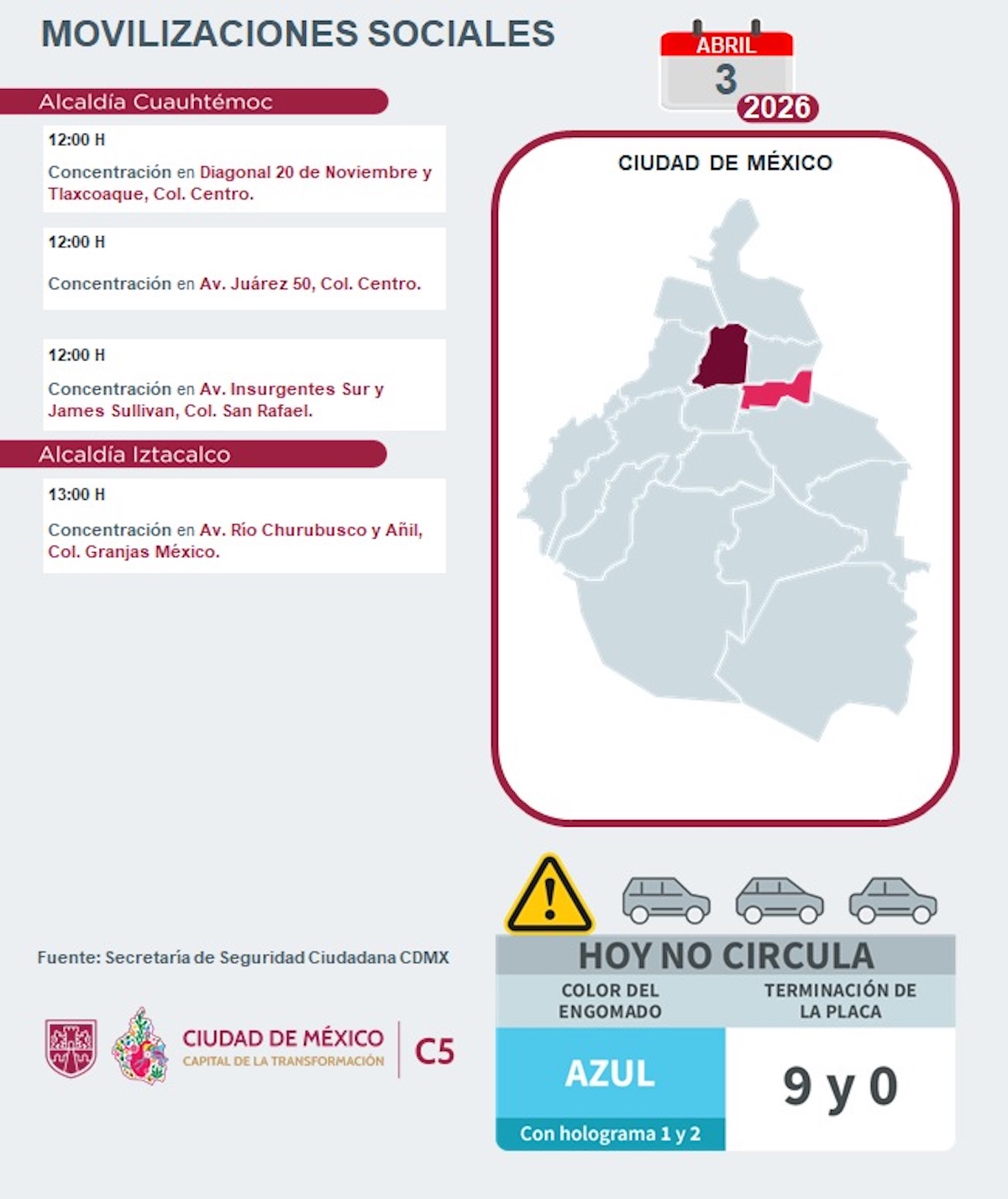 Marchas programadas HOY en CDMX