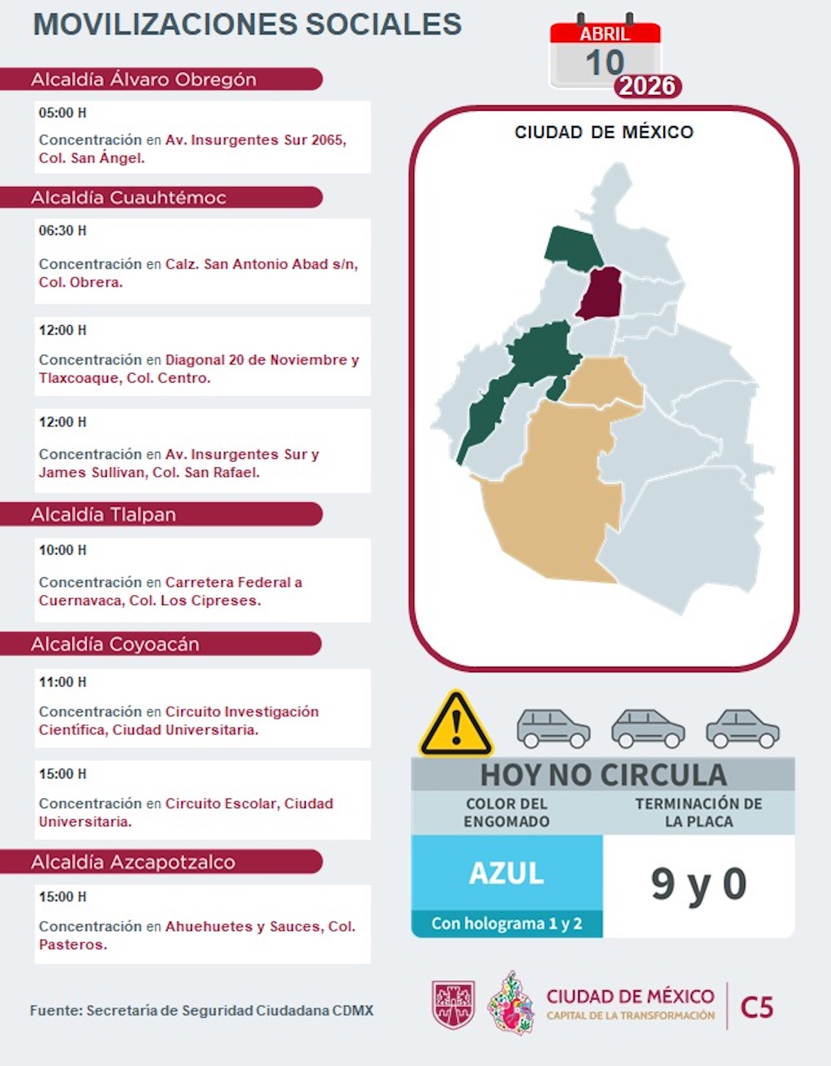 Marchas y bloqueos de este viernes. Foto: C5
