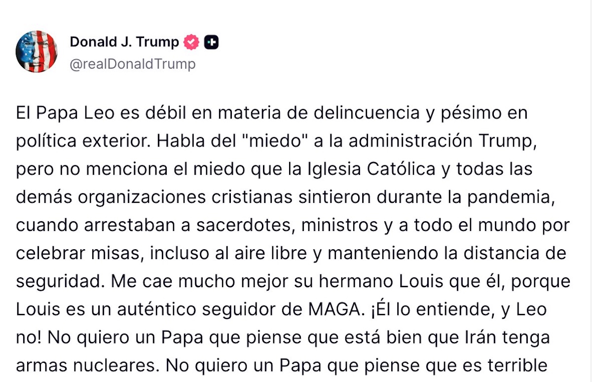 Donald Trump critica al papa León XIV