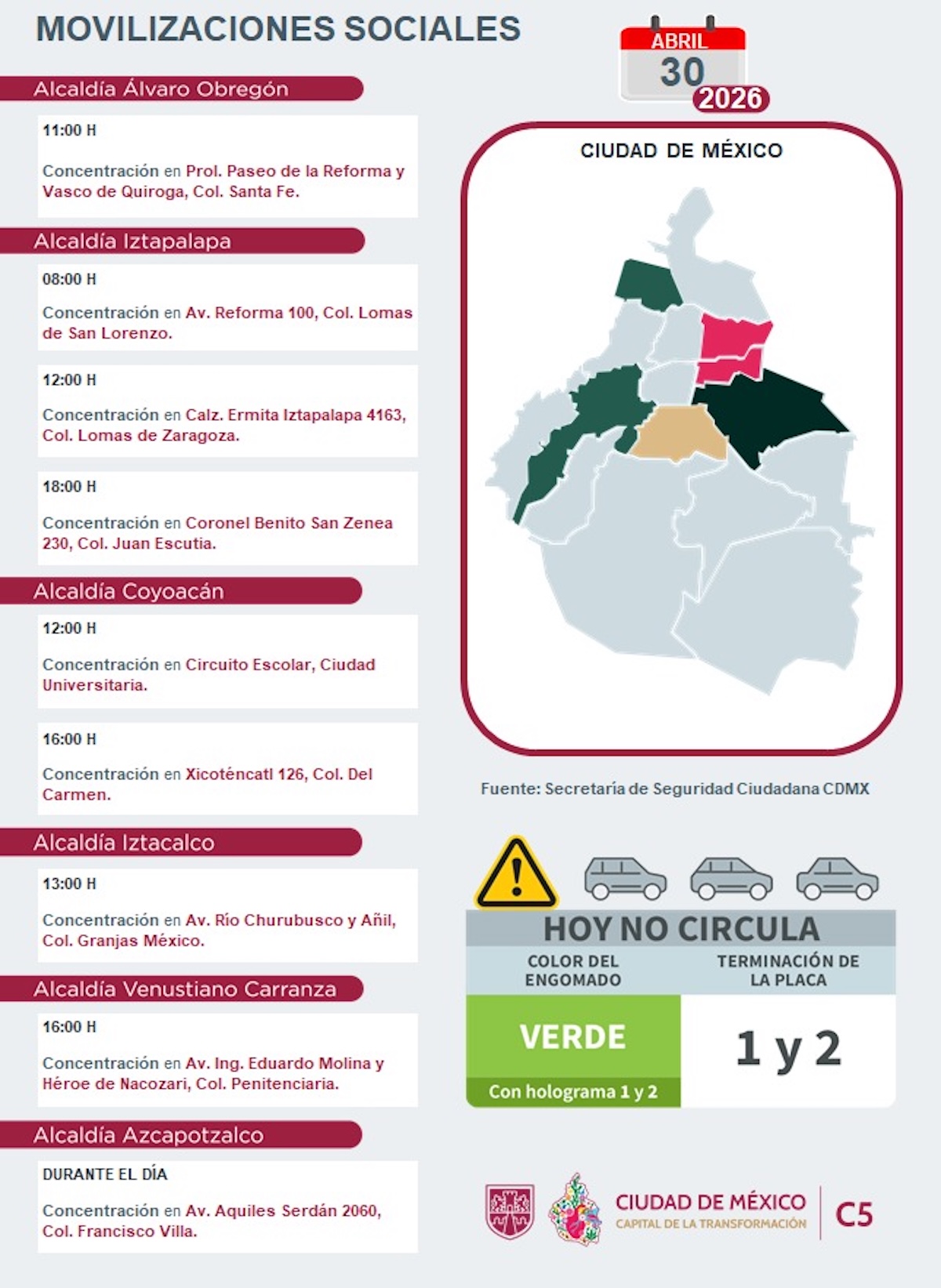Marchas en CDMX HOY. Foto: C5