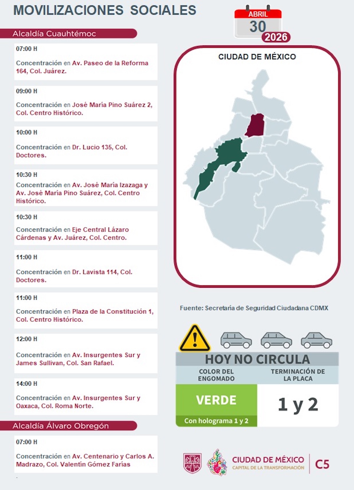 Marchas en CDMX HOY. Foto: C5