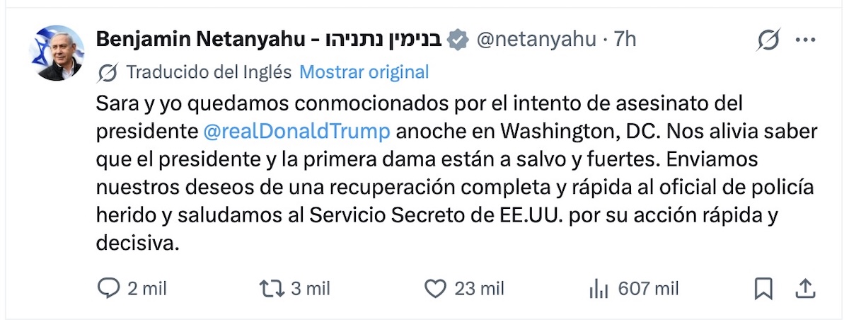 Tiroteo en evento de Trump: Netanyahu dice estar "impactado" por el ataque