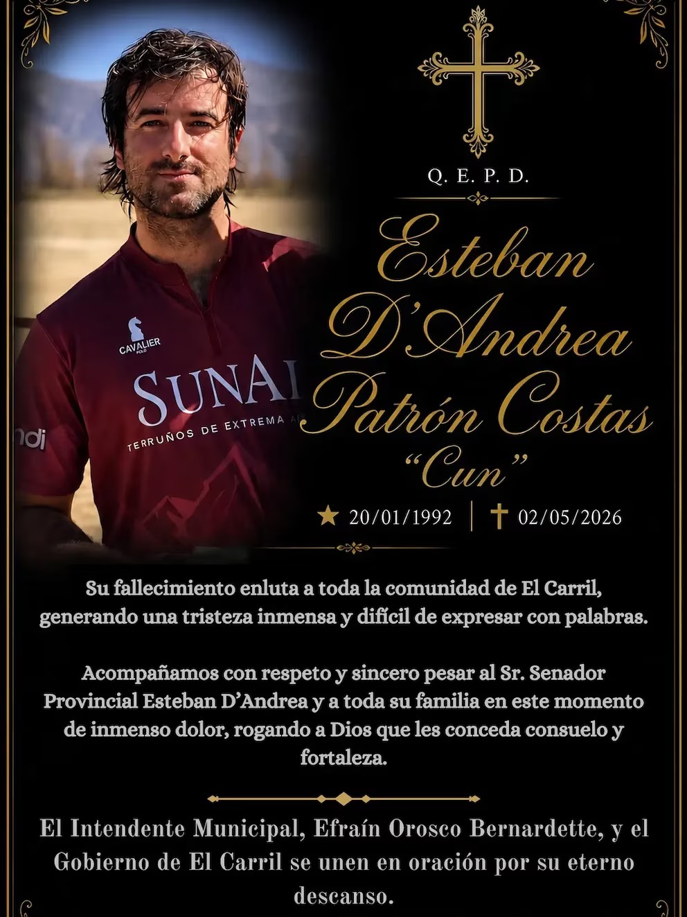 Polista Esteban D'Andrea Patrón Costas muere tras descompensarse durante un partido.