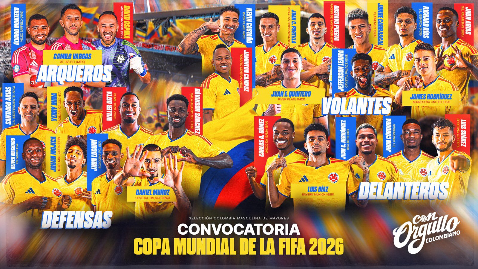 Con dos jugadores de Liga MX, Colombia anuncia convocados para el Mundial de Fútbol 2026.
