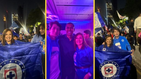 Junto a miles de aficionados en el Ángel de la Independencia, Xóchitl Gálvez celebra la décima del Cruz Azul