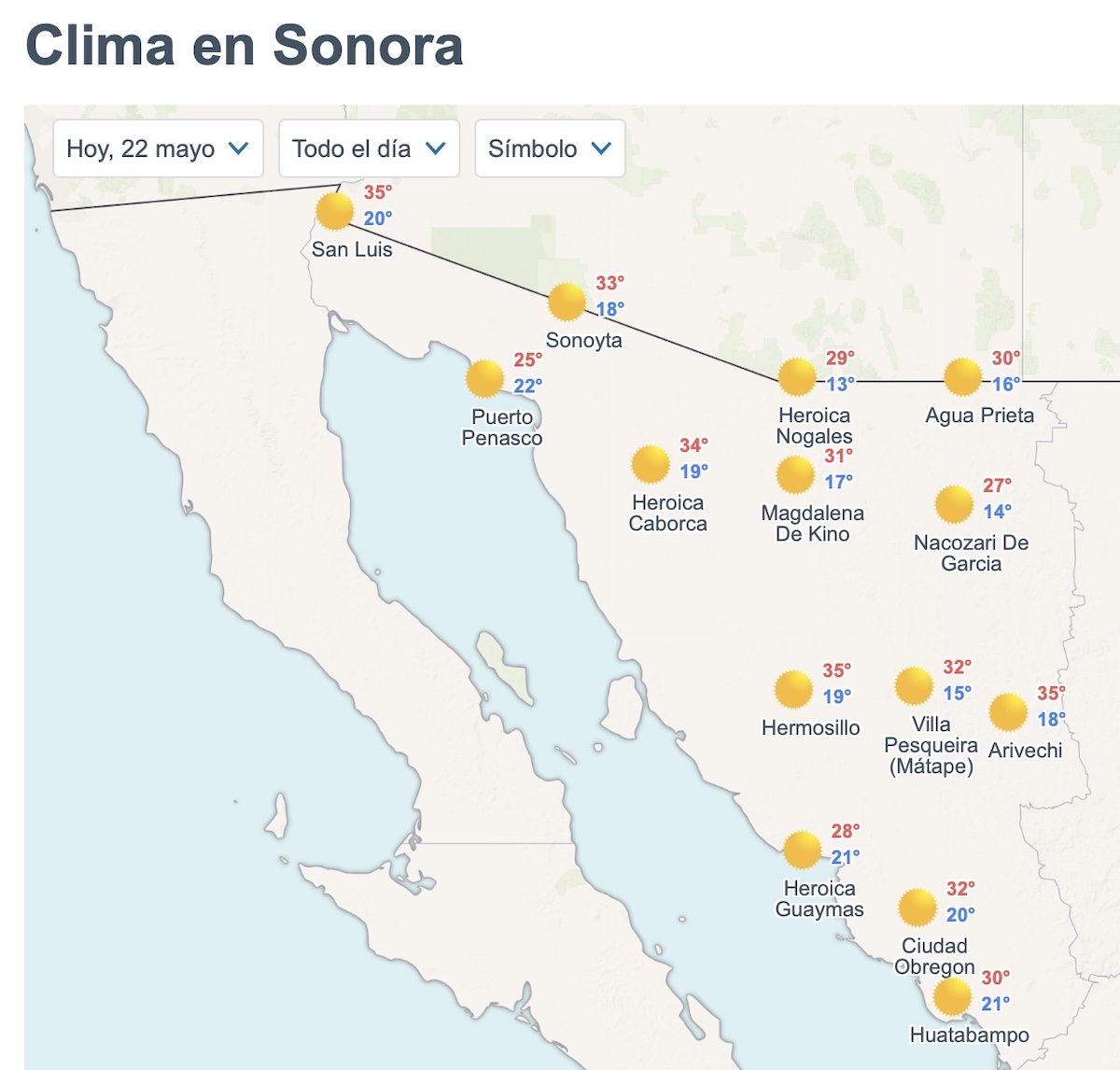 Así será el clima en Sonora este viernes. Foto: Meteored.mx