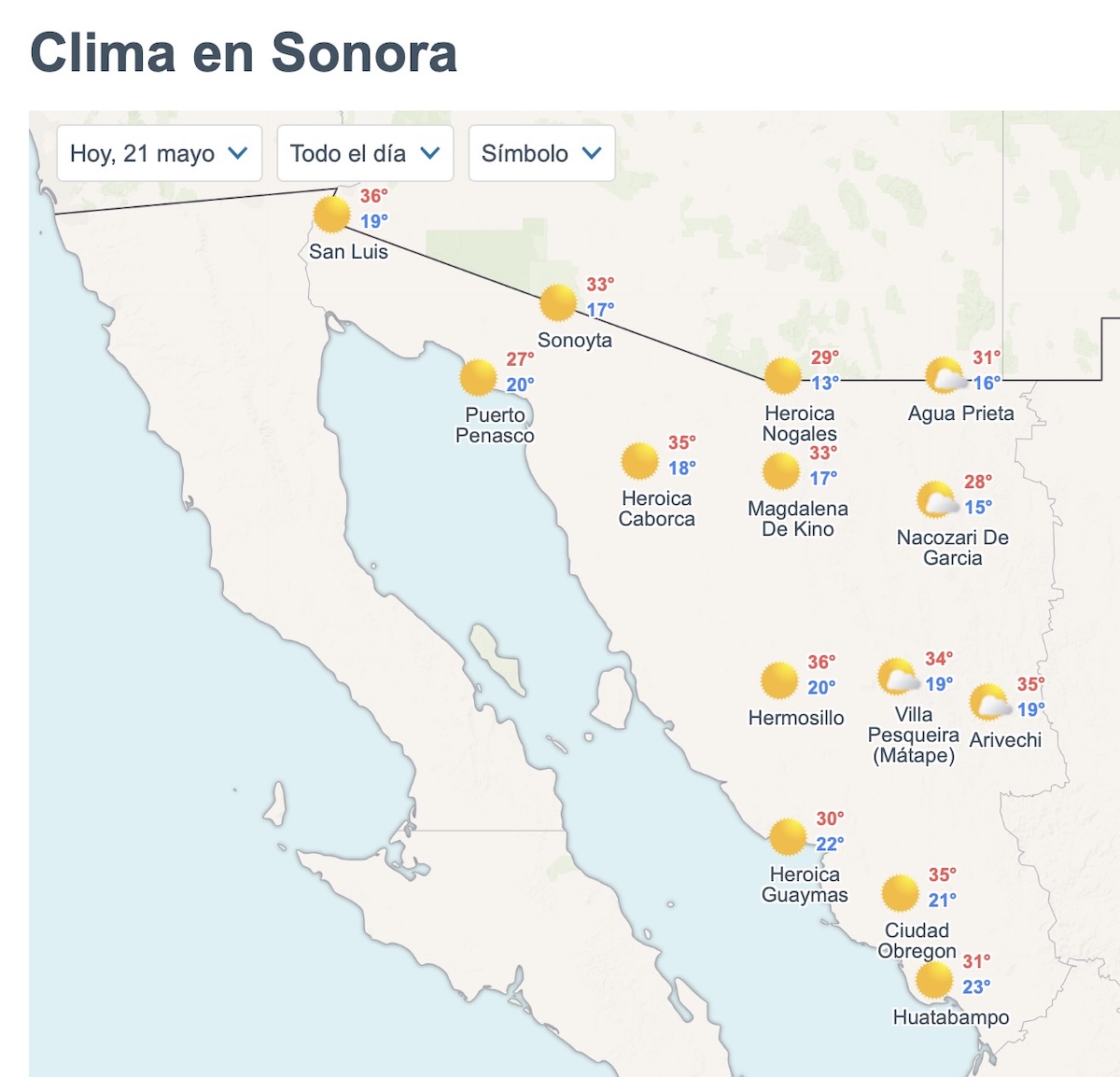 Así será el clima en Sonora. Foto: Meteored.mx