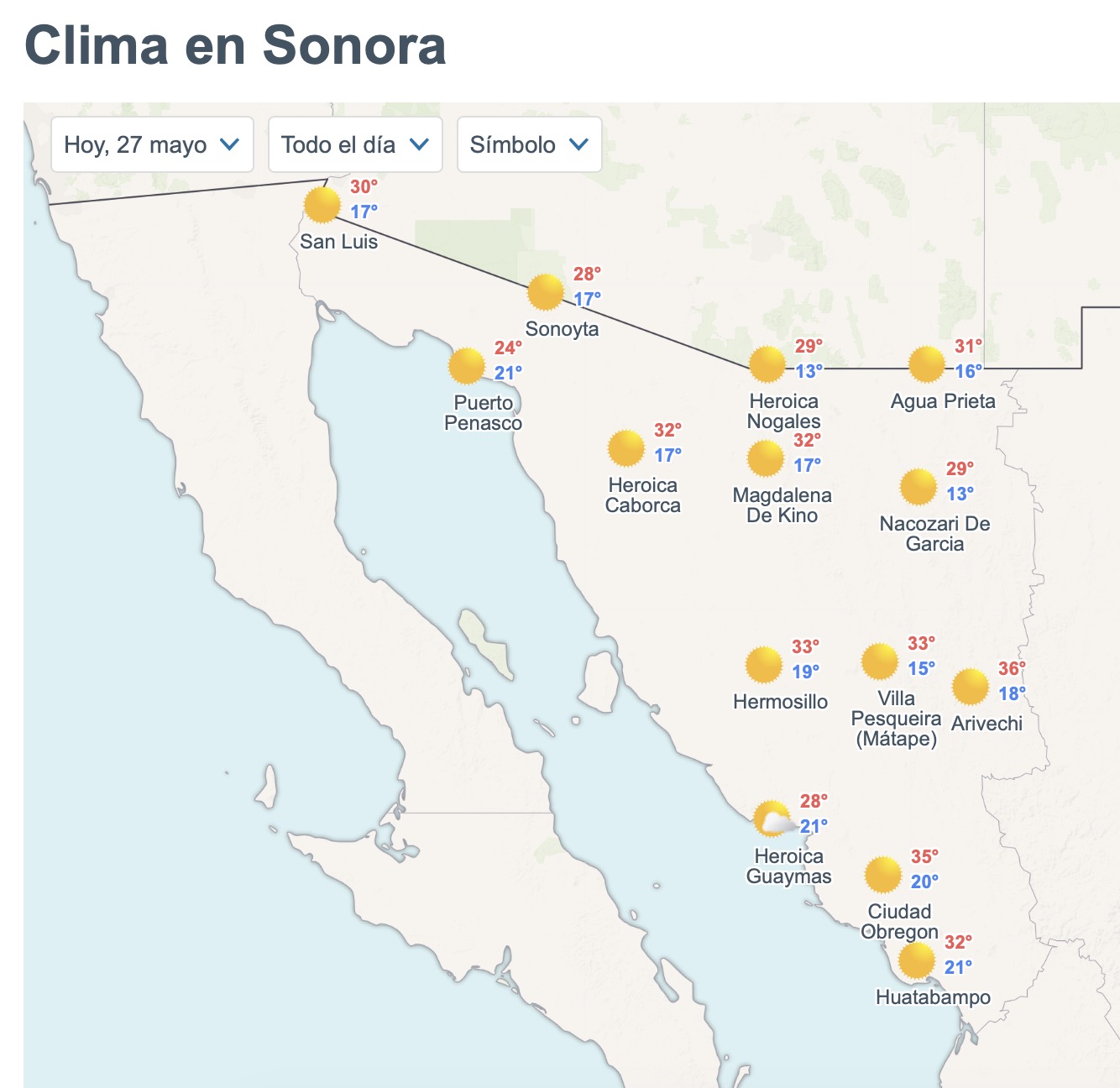 Sonora tendrá tolvaneras y temperaturas de hasta 36°C. Foto: Meteored.mx