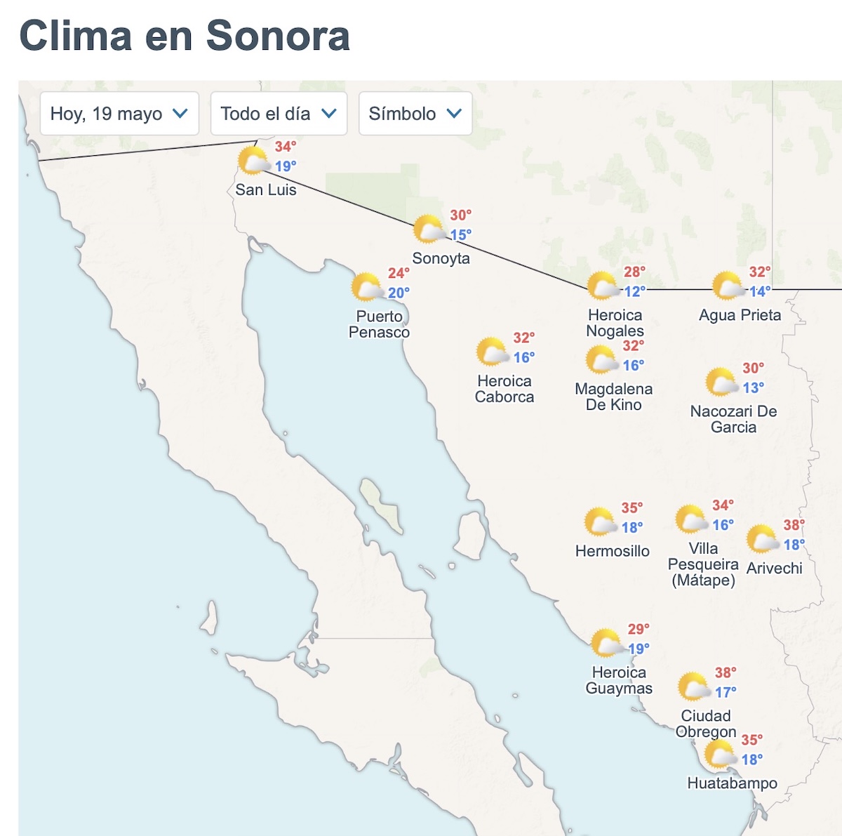 Así estará el clima este martes en Sonora. Foto: Meteored.mx