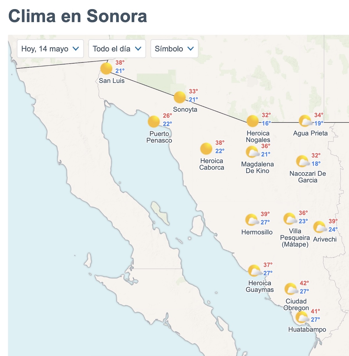Así será el clima en Sonora este jueves. Foto: Meteored.mx